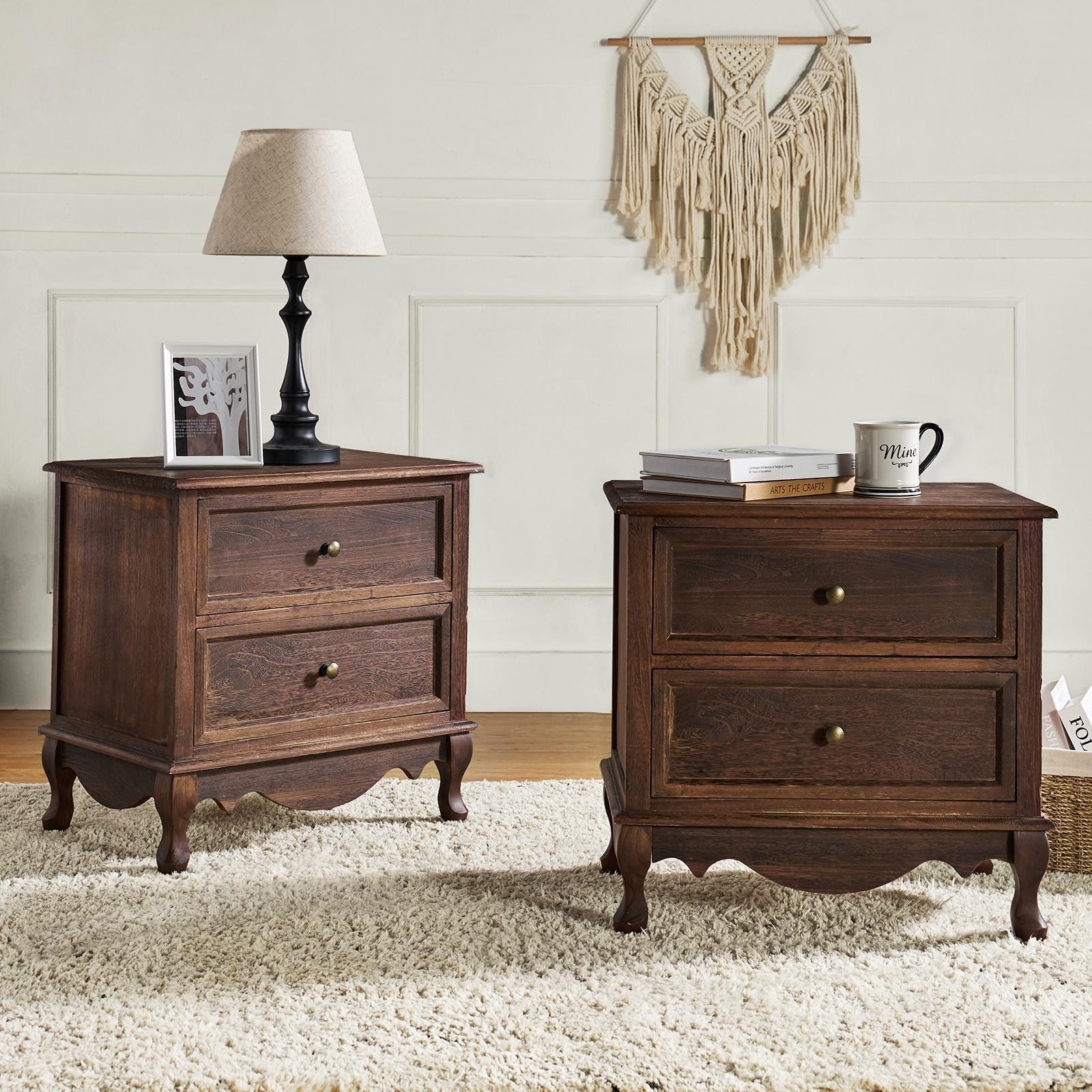 HULALA HOME Pallantium 24'' Tall 2 - Drawer End Table with Charging Station Space Set of 2