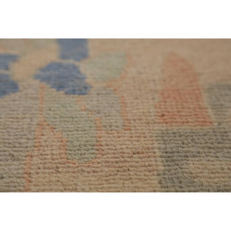 Hand Knotted Oriental 100% Wool Carpet Transitional All-Over Green Oushak Area Rug - 12' 4'' X 9' 3''