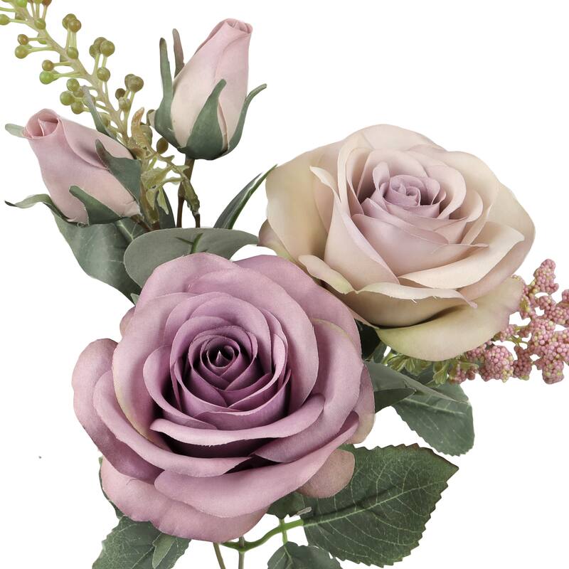 Set of 2 Dusty Lavender Artificial Rustic Rose Flower Stem Bush Bouquet 18in - 18" L x 10" W x 10" DP