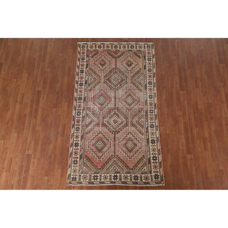 Hand Knotted Oriental 100% Wool Carpet Traditional Geometric Pink Balouch Area Rug - 7' 8'' X 4' 1''
