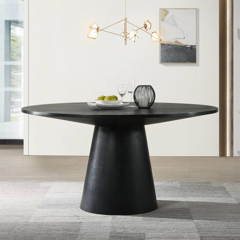 Black 47" Wide Contemporary Round Dining Table - Black