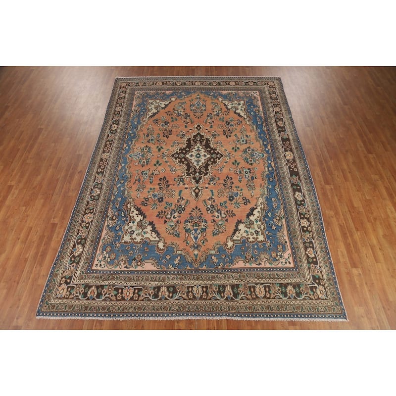 Orange Floral Hamedan Persian Area Rug Hand-Knotted Wool Carpet - 8'6" x 11'11"