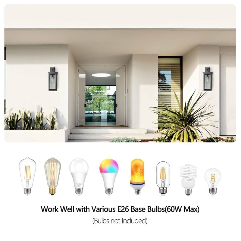 20"(H) Set of 2 Modern Outdoor Wall Lanterns with Clear Glass, Ambient Light Sensors, Weatherproof Wall Sconces, E26 Bulb