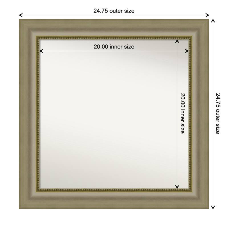 Vegas Silver Framed Non-Beveled Custom Wall Mirror, Bathroom Vanity Mirror - Outer Size: 24.75 x 24.75