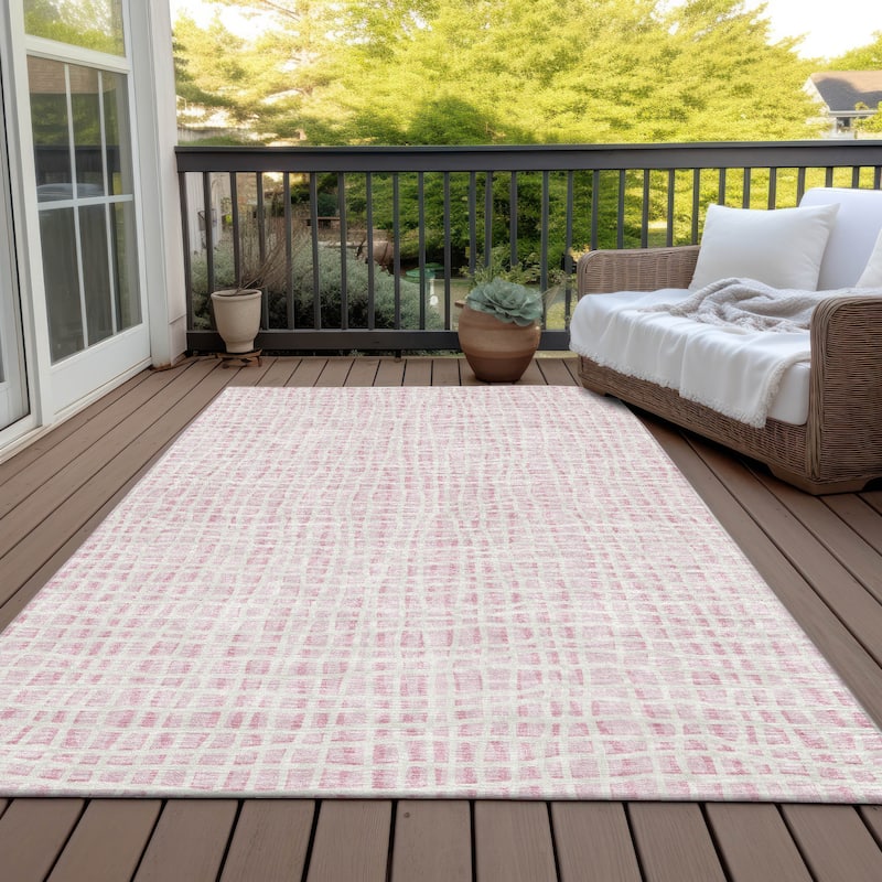 Machine Washable Indoor/ Outdoor Chantille Abstract Modern Rug - Pink - 9' x 12'