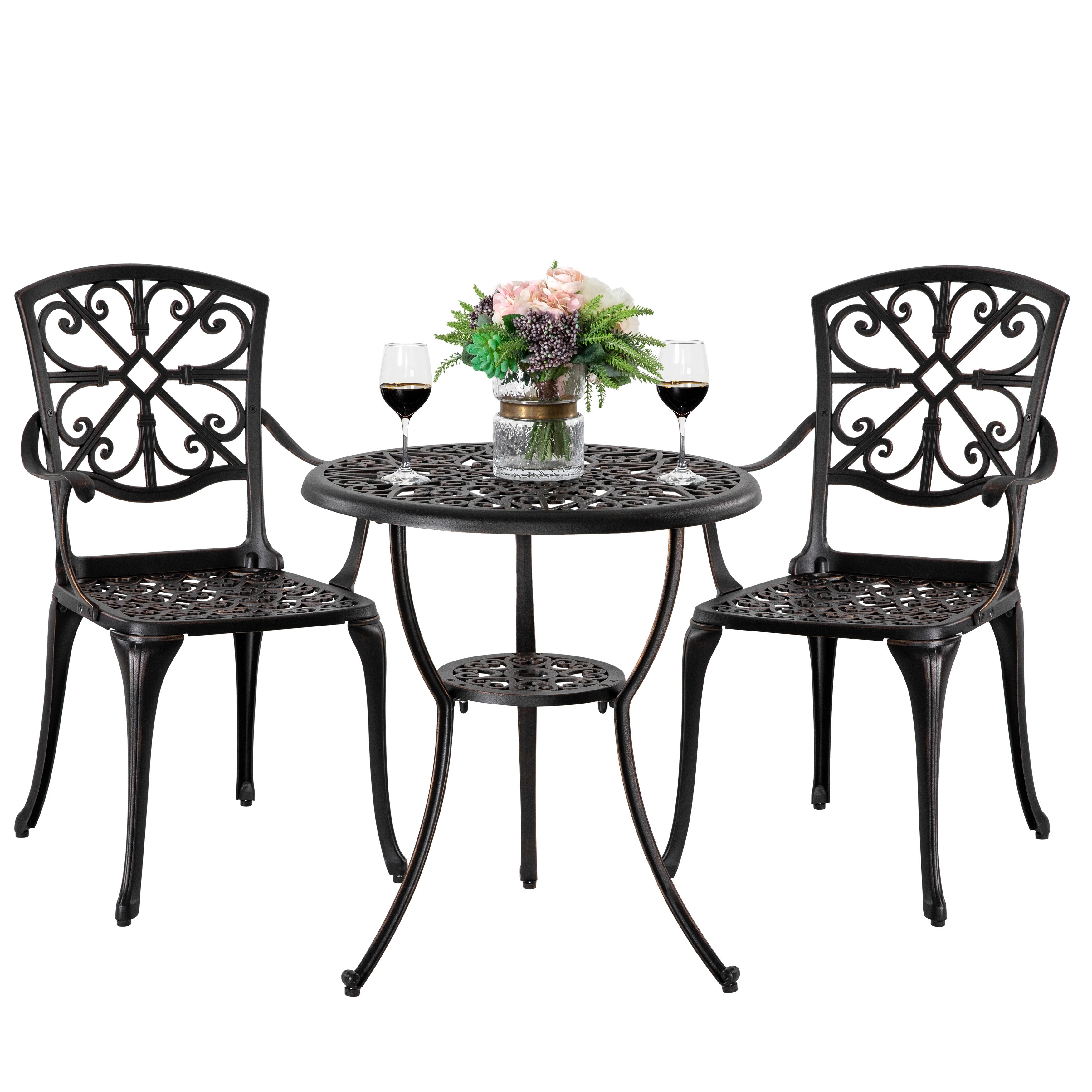 Bronze CIYOUNG Patio Furniture Rust-Resistant Table and Chairs Outdoor Cast Aluminum 3 Piece Leaf Set 