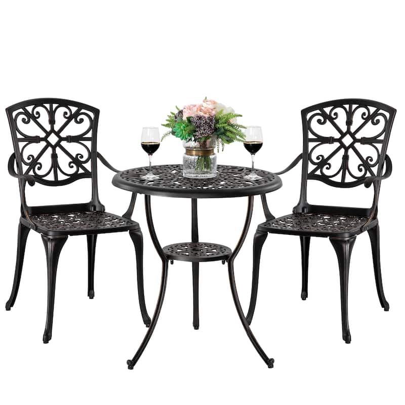 Outdoor 3-Piece Cast Aluminum Patio Set with 1.77" Umbrella Hole