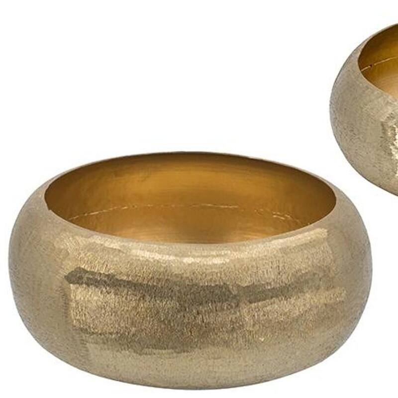 HomeRoots Set of Two Gold Aluminum Hammered Round Centerpiece Bowls - 11.80 in. x 4.90 in. x 11.80 in.