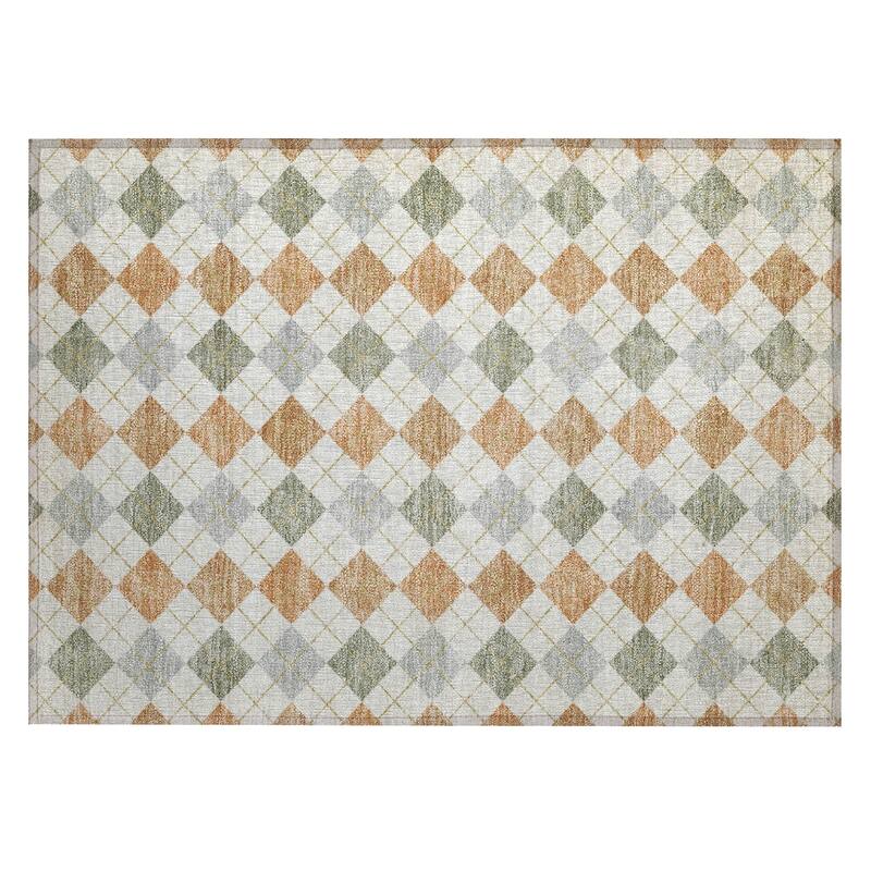 Machine Washable Indoor/ Outdoor Modern Plaid Chantille Rug