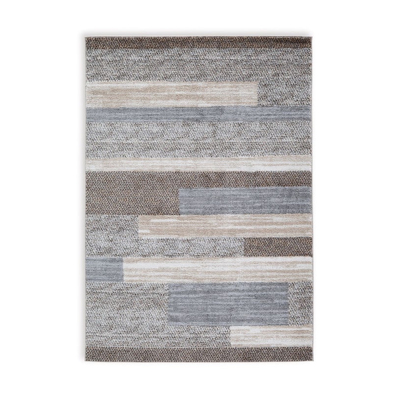 Beny 8 x 10 Large Area Rug, Machine Woven Abstract Stripe Pattern, Gray - 8 x 10