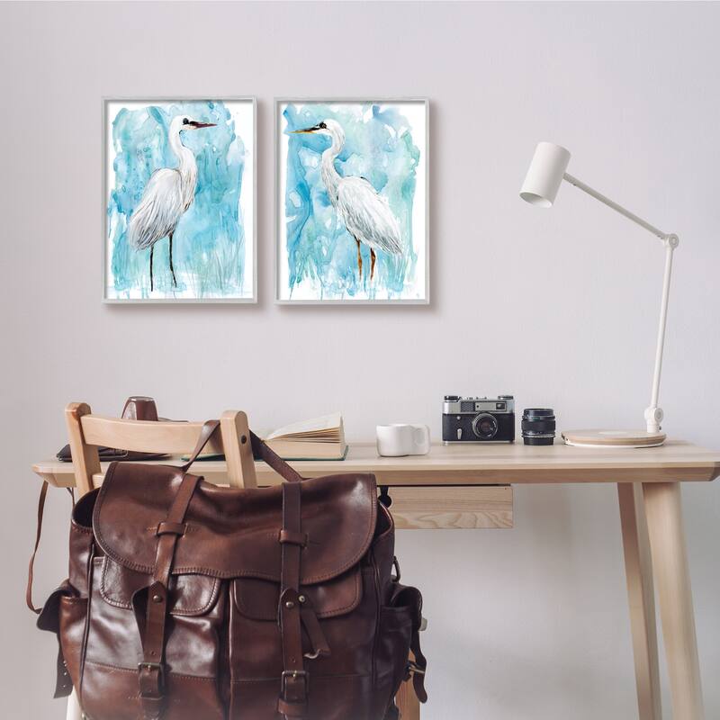 Stupell Nautical Crane Pair White Beach Birds Blue Sky 2pc Multi Piece Framed Wall Art Set