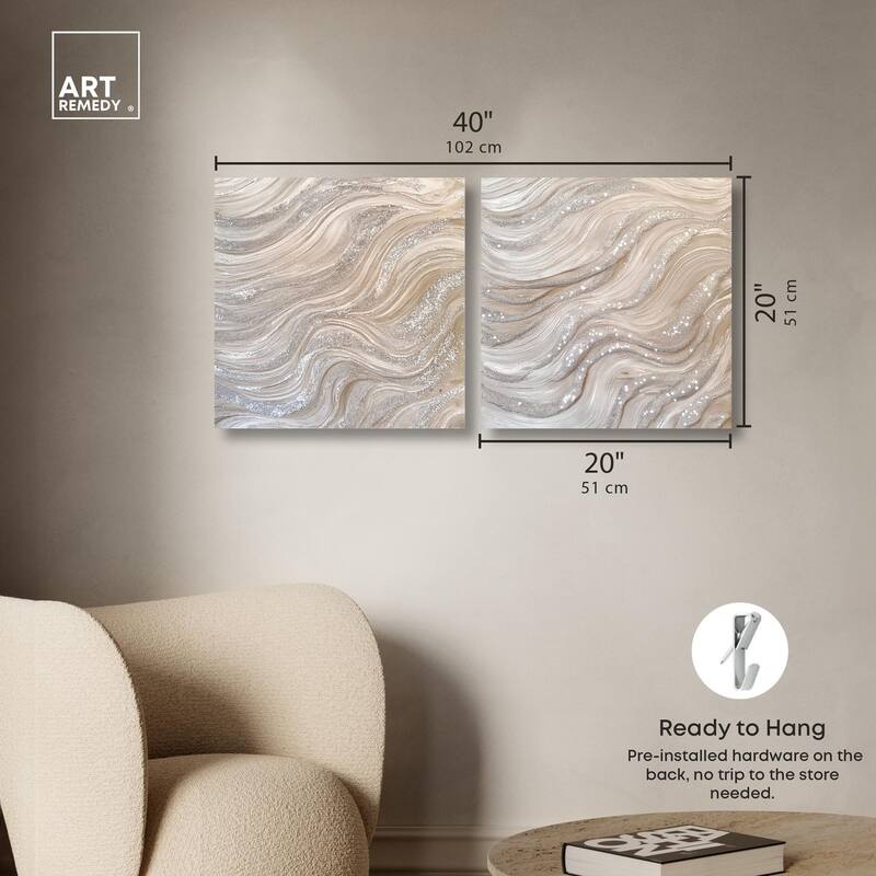 Silver Waves Set Canvas Set of 2 by Art Remedy, Gallery Wrapped
