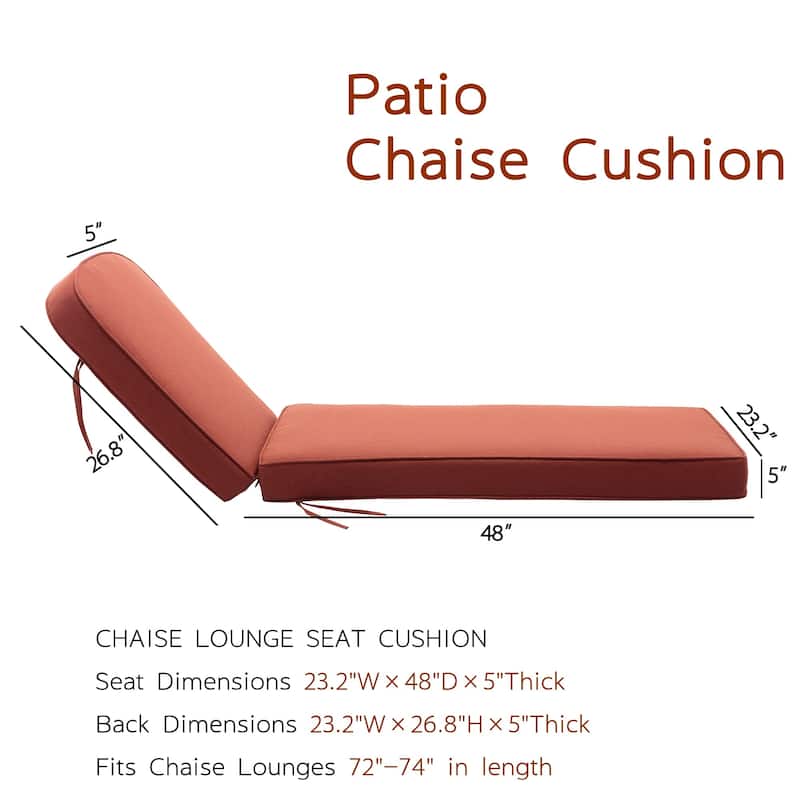 KINWELL Set of 2 Extra Thick Outdoor Chaise Lounge Cushions (5-inch Thick)