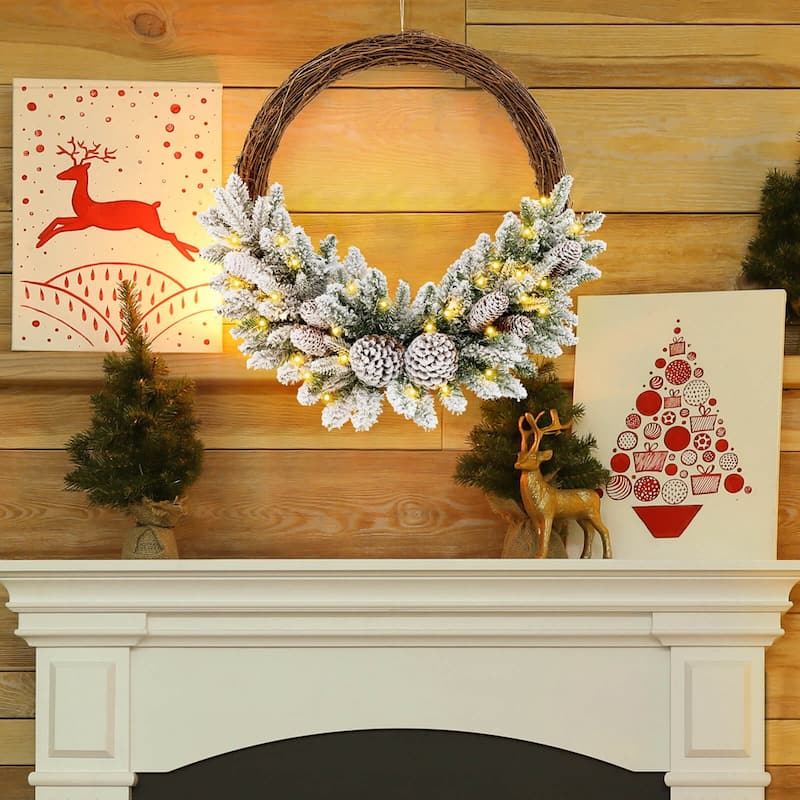 Costway 1/2 PCS 24 Inch Christmas Wreath with 65 Branch Tips 8 Natural