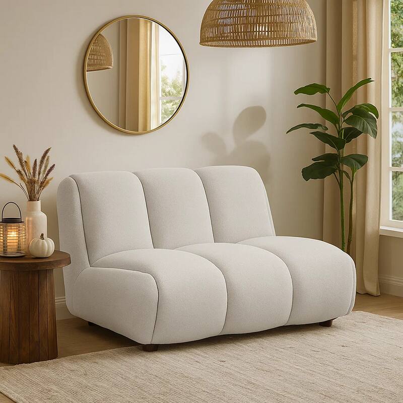 Nela Lounge Sofa Chair, Modern Bubble Silhouette, White Linen 42 Inch