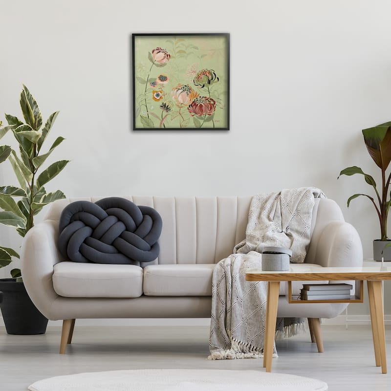 Stupell Curled Chrysanthemums on Green Framed Giclee Art Design By Dusza