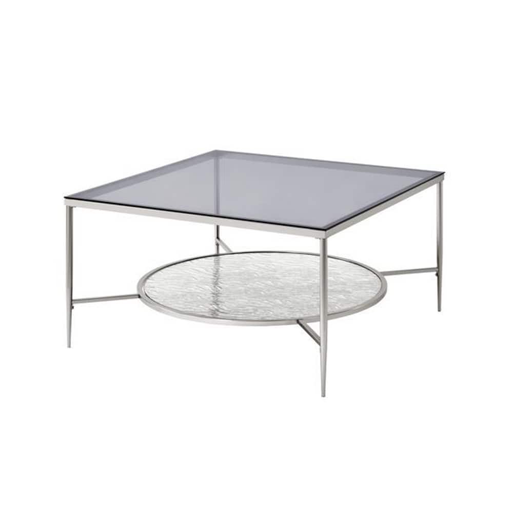 Coffee Table with Textured Round Shelf, Silver