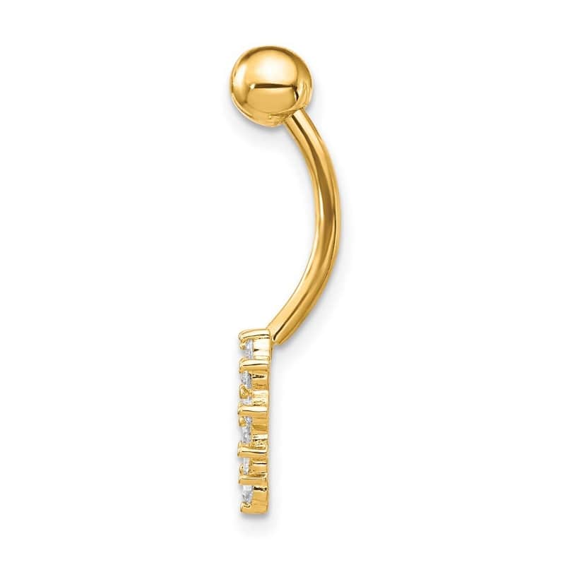 Curata Solid 10k Yellow Gold With Cubic Zirconia Heart Belly Ring Dangle (10mm x 26mm)