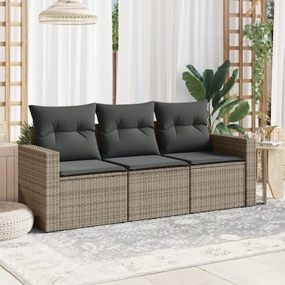 vidaXL Garden Sofa Set Grey PE rattan 3 piece set Removable Covers - 24.4 x 25.8 x 27.2