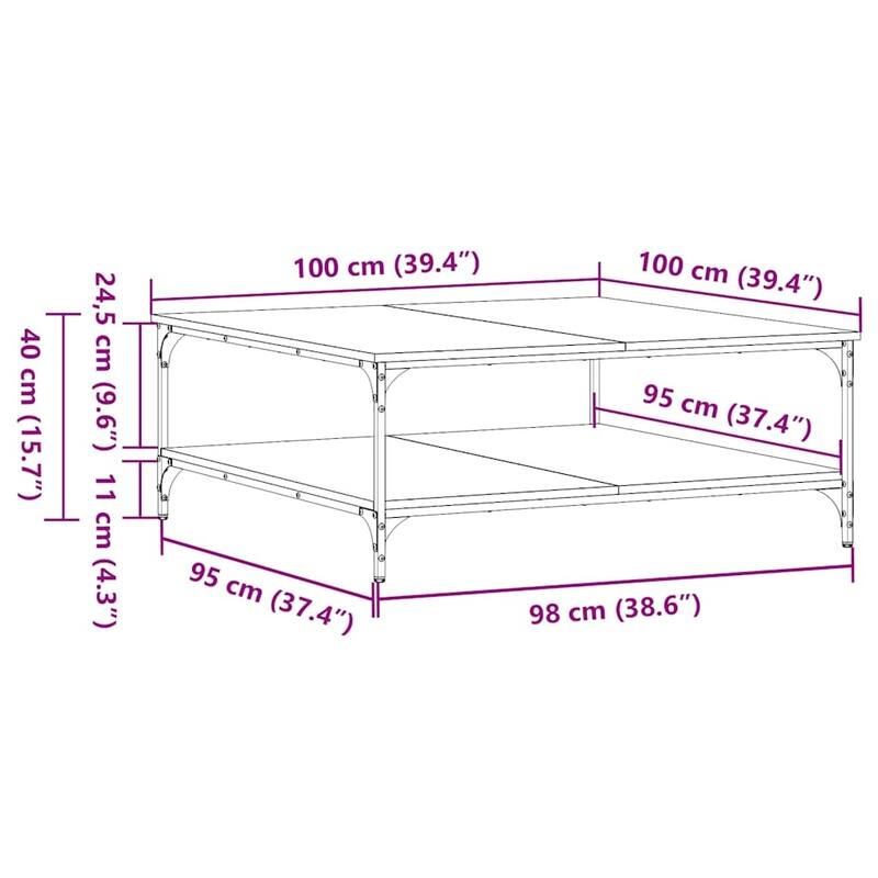 vidaXL Coffee Table Black Engineered wood, Iron Large Coffee Table - 39.4 x 39.4 x 15.7 in