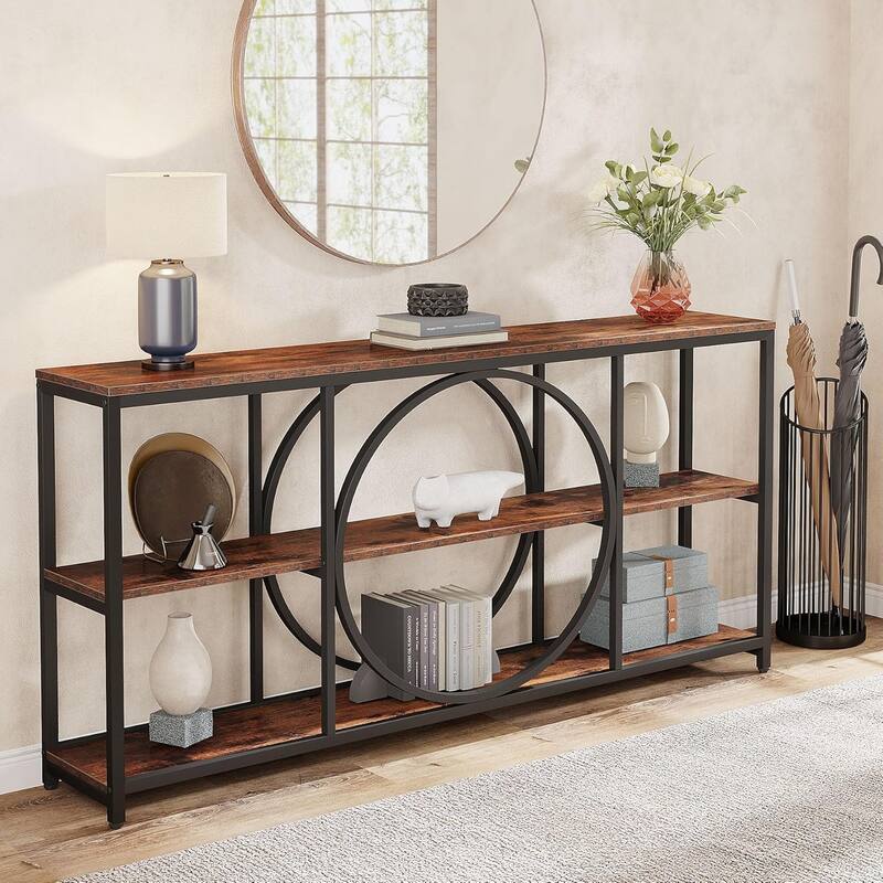 70.9" Extra Long Console Table Sofa Table Behind Couch with Wood Storage Shelves Metal Frame for Entryway/Living Room/Hallway