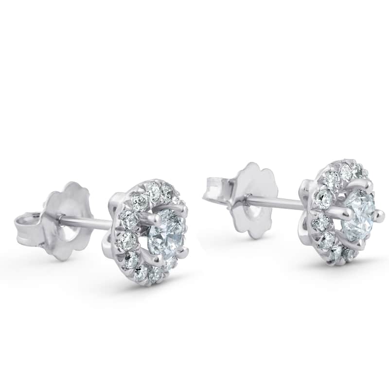 7/8ct Halo Diamond Studs White Gold