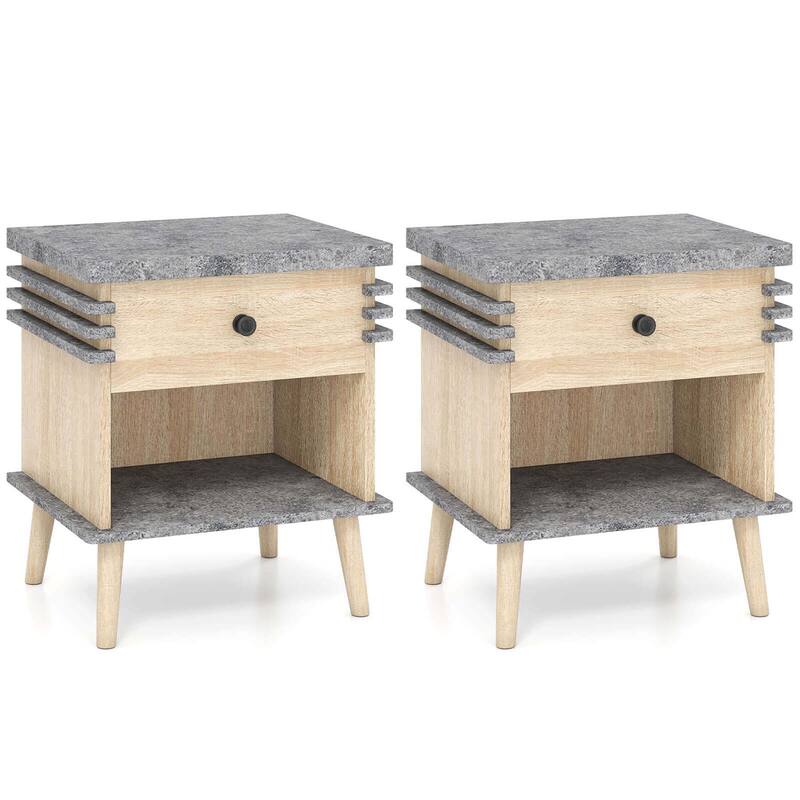 Bedside Table Color Blocking Sofa Side End Table Marble Night Stand - 2PCS