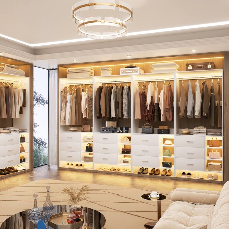Cimly 30'' W Freestanding Closet Sytem with Hanging Rod, Closet Organizer with Drawers and Shelves