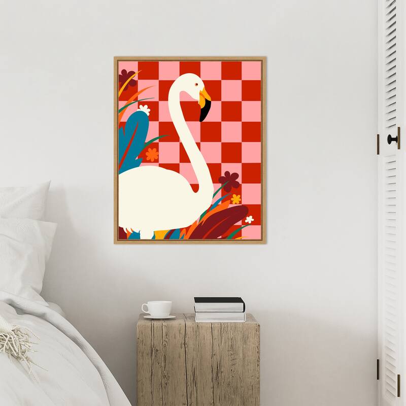 Checkers a the Great Egret by Uma Gokhale Framed Canvas Wall Art