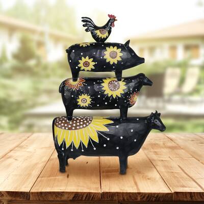 Exhart Stacked Sunflower Farm Animal Statuary, 12.5 by 17 Inches