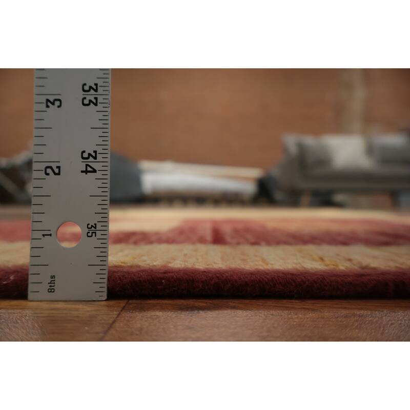 Hand Knotted Oriental 100% Wool Carpet Modern Geometric Multi-Colored Gabbeh Area Rug - 4' 3'' X 2' 8''