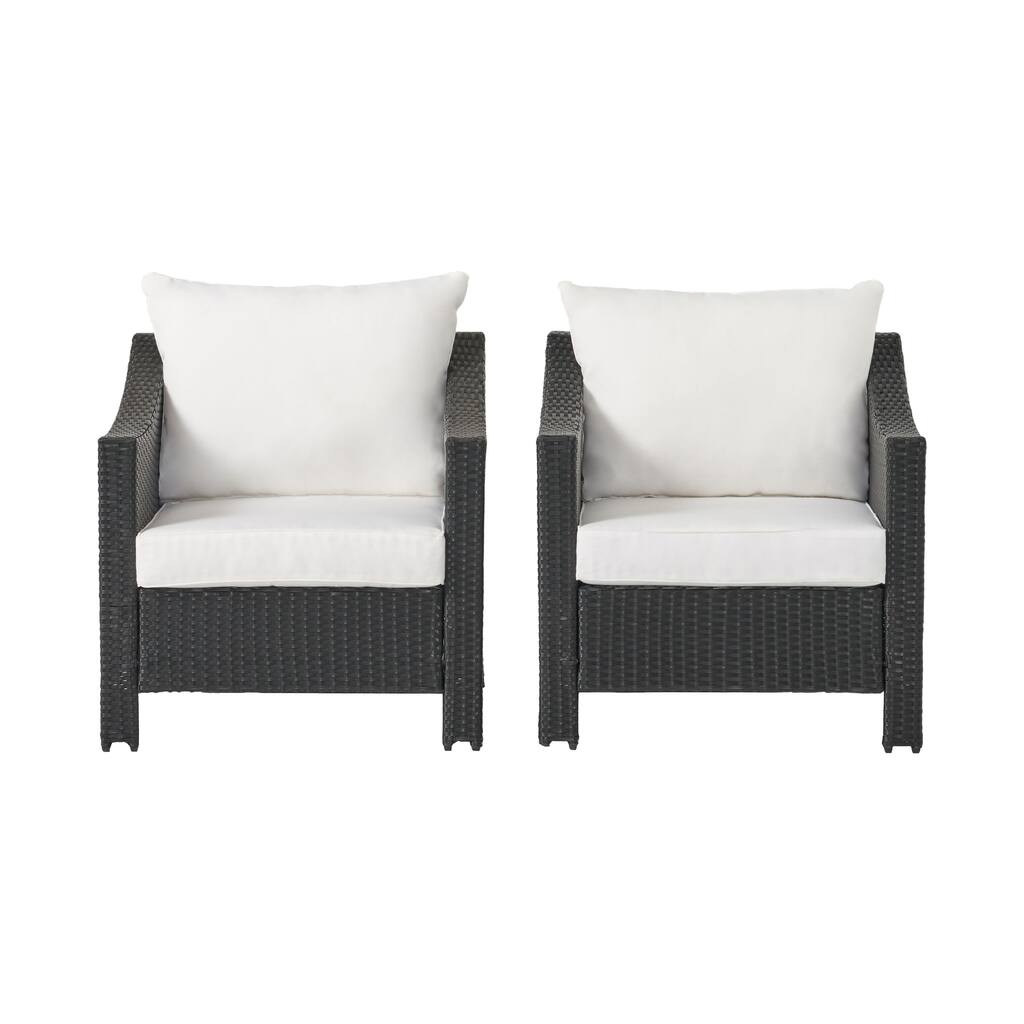 Annie Outdoor Armchair Set of 2, White Fabric, Gray PE Rattan Wicker, Iron