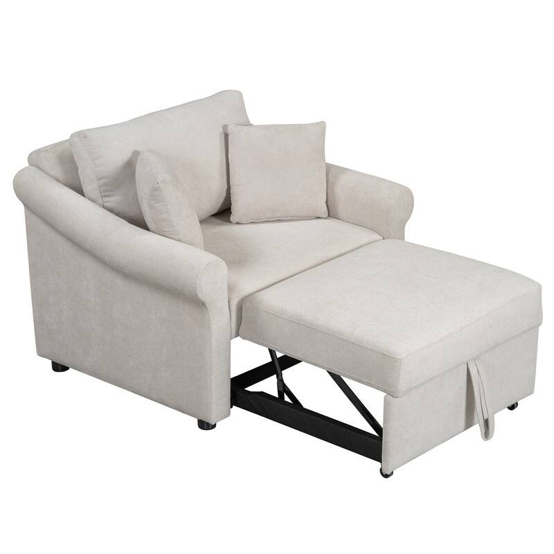 3-in-1 Convertible Sleeper Chair with Adjustable Backrest, Chenille Chair Bed Single Lounger Chair for Living Room