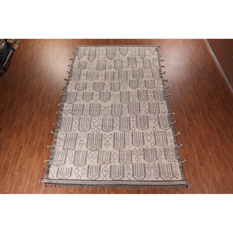 Modern Geometric Moroccan Large Area Rug Hand-Knotted Wool Carpet - 10'0"x 17'11"