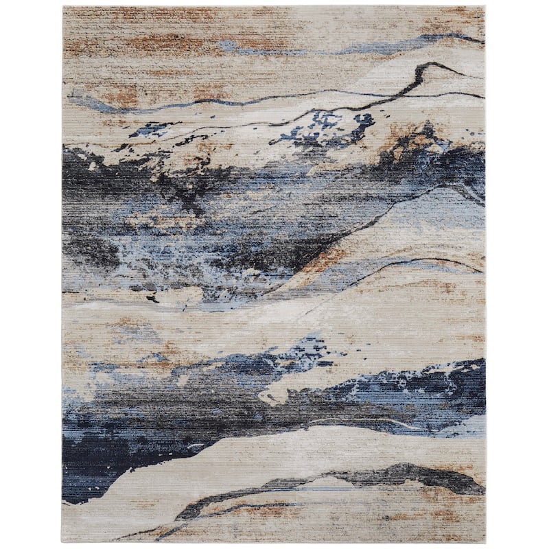 Grand Bazaar Maxin Machine Made Abstract Modern Area Rug - 7'10" x 10'3" - Tan/Blue/Gray