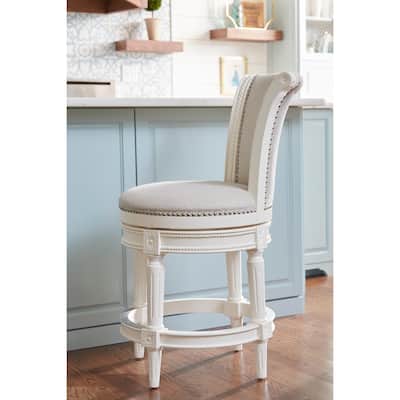 NewRidge Home Chapman Counter Height Swivel Barstool, Alabaster White with Grey Upholstered Seat