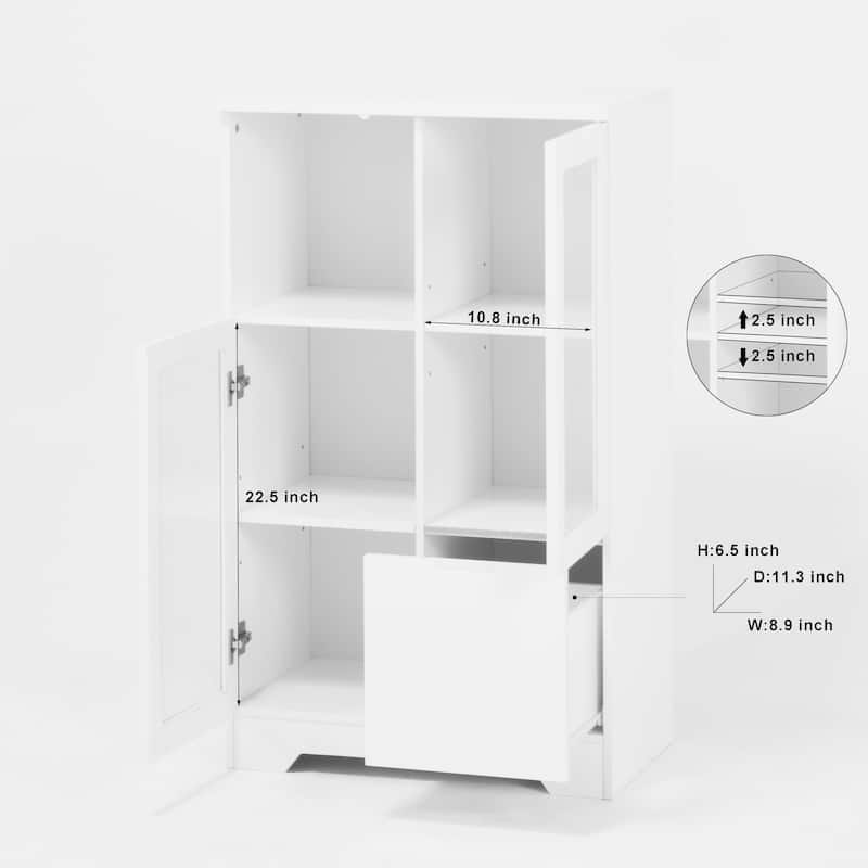 Wooden Floor Cabinet with 2 Glass Doors and 2 Storage Space