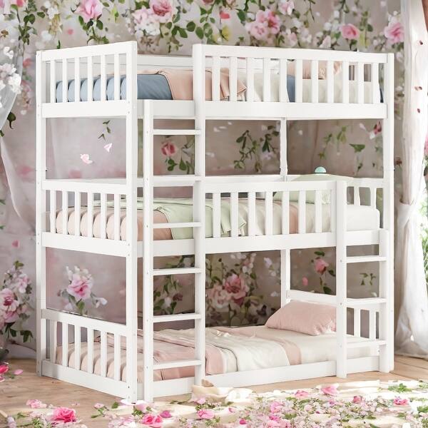 slide 2 of 20, Kids and Baby Detachable Triple Bunk Bed with Ladders,Twin over Twin over Twin White