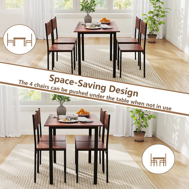 Walnut 5-Piece Dining Table Set with Metal Frame and Comfortable Chairs Perfect for Cozy Family Gatherings