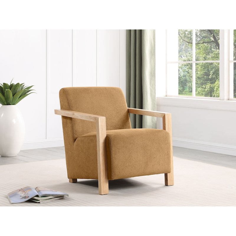 Diego Upholstered Accent Arm Chair With Wood Arms - Honey