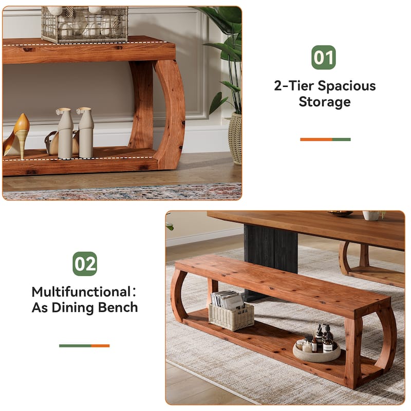 59.06" Solid Wood Bench for Entryway, Living Room