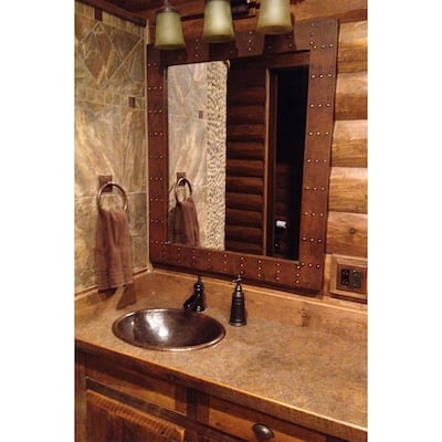 36-in Rectangle Hammered Copper Mirror with Hand Forged Rivets in Oil Rubbed Bronze (MFREC3631-RI)