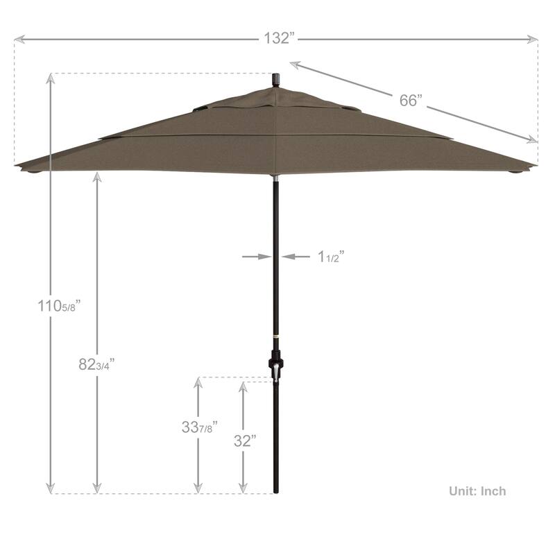 California Umbrella 11' Rd Golden State Series Patio Umbrella Bronze Aluminum Frame Crank Lift Collar Tilt Sunbrella