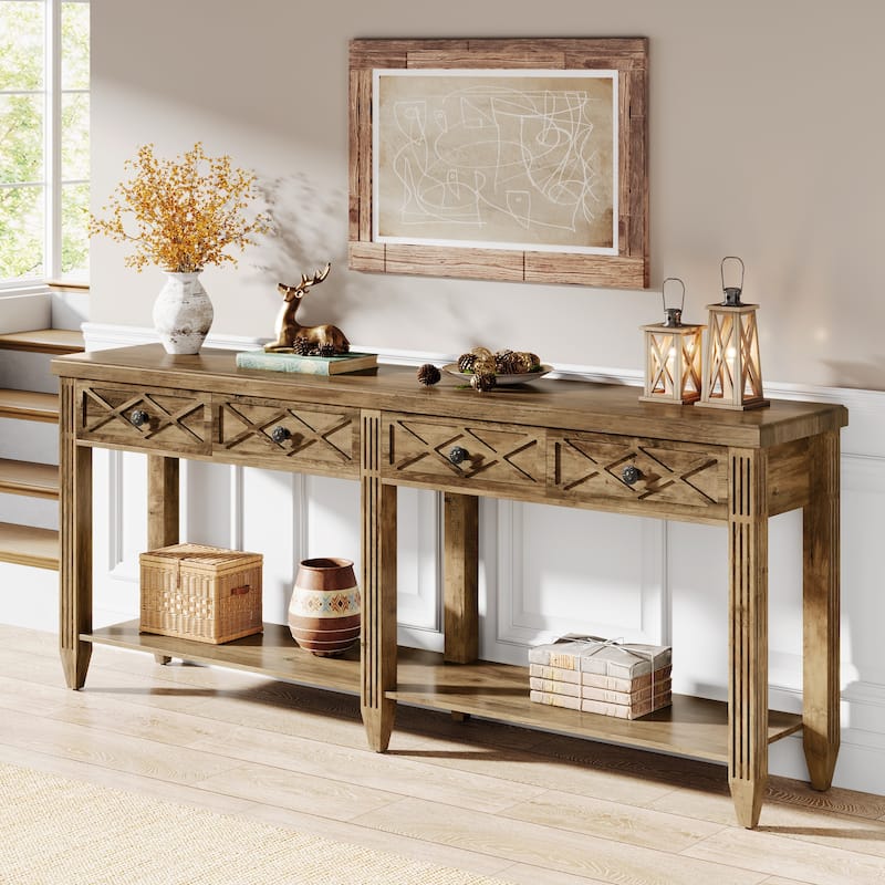 71" Industrial Sofa Console Table with 4 Drawers for Entryway