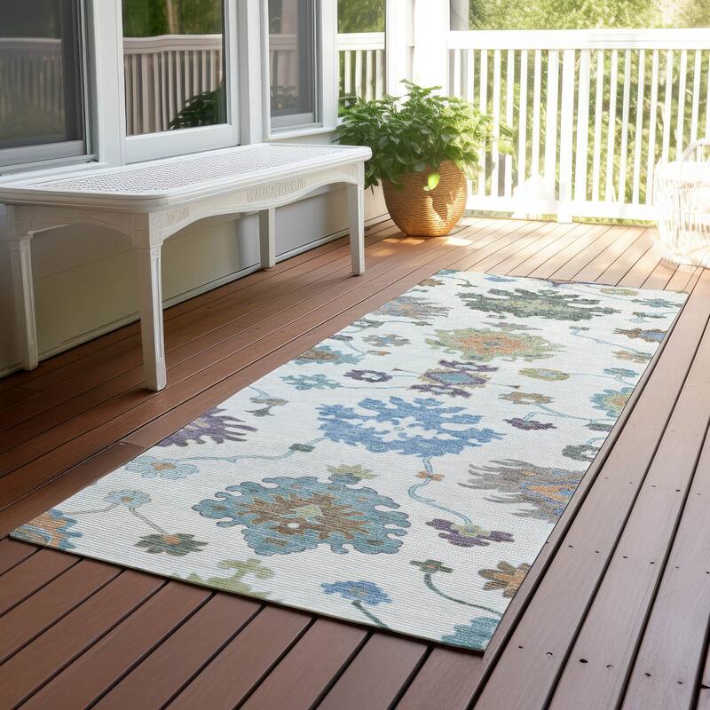 Machine Washable Indoor/ Outdoor Traditonal Delhi Chantille Rug - Ivory - 2'3" x 7'6"