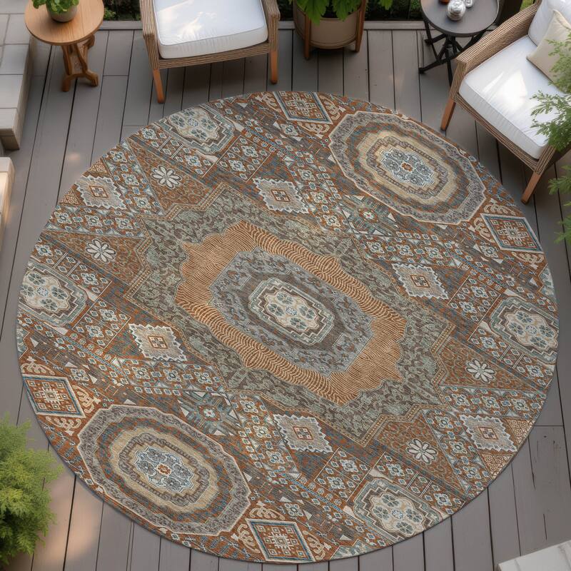 Machine Washable Indoor/ Outdoor Traditonal Isaiah Chantille Rug - Paprika - 8' x 8'
