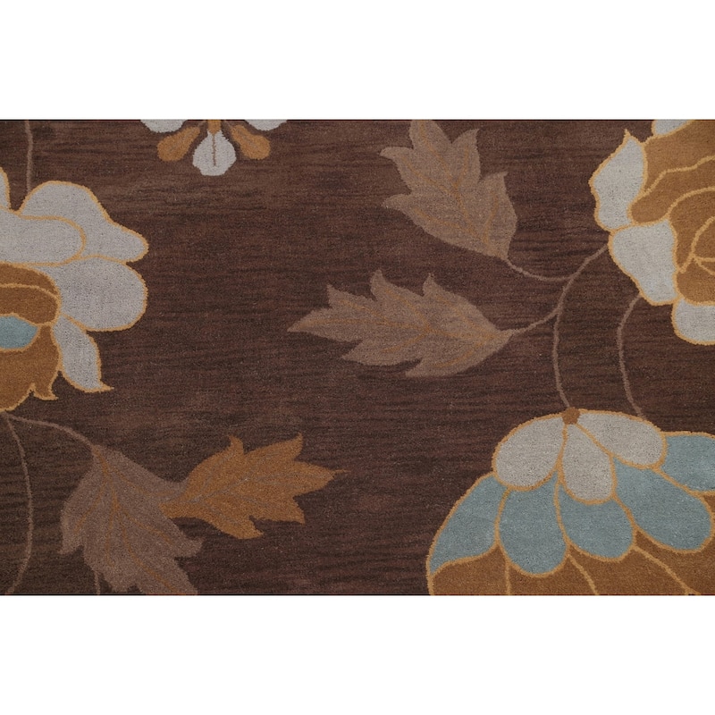 Brown Contemporary Floral Oriental Area Rug Hand-tufted Wool Carpet - 10'0" x 10'0" Round