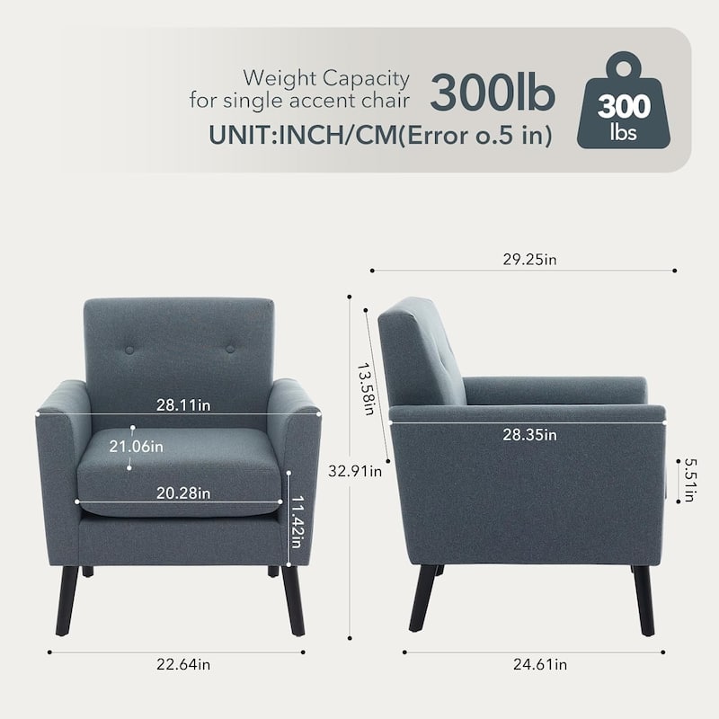 Mid-Century Accent Chairs, Modern Living Room Chairs with Linen Fabric(Set of 2)