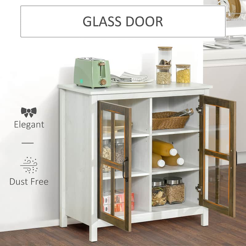 HOMCOM Kitchen Sideboard, Glass Door Buffet Cabinet, Accent Cupboard with Adjustable Storage Shelf for Living Room