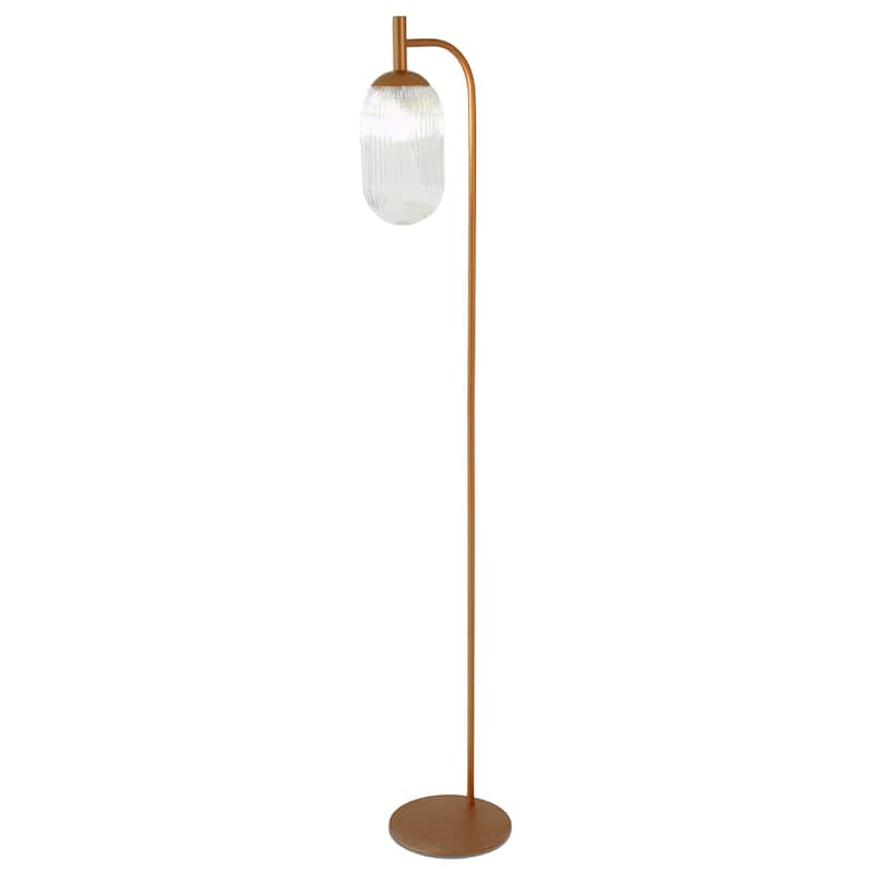 Emily Bronze Arched Floor Lamp with Ribbed Glass Shade